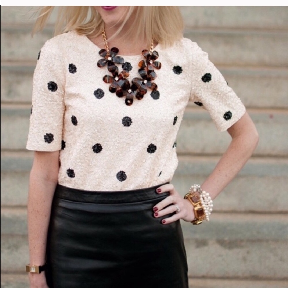 EUC J. Crew Sequin Polka Dot Top